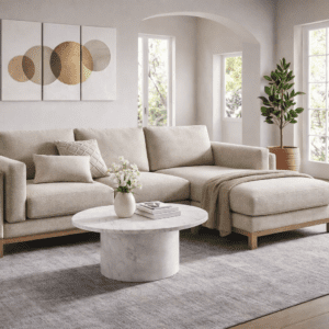 Luxury Beige Sectional Sofa in Modern Living Room USA