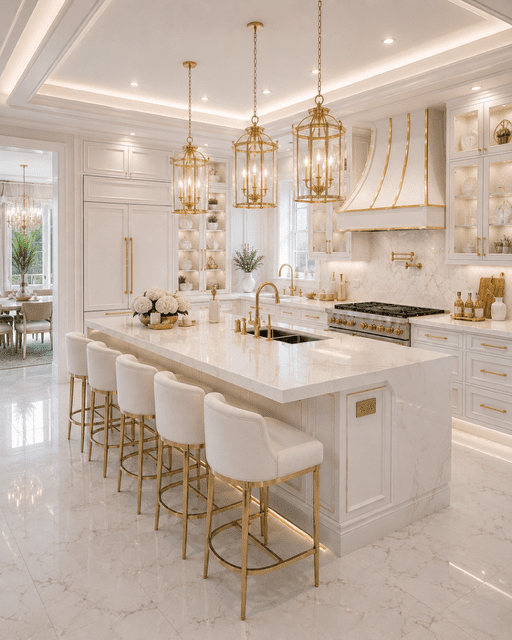 cozy kitchen ideas with marble countertops and soft elegant finishes