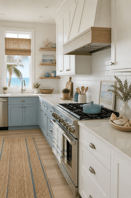 cozy kitchen ideas with marble countertops and relaxing neutral decor