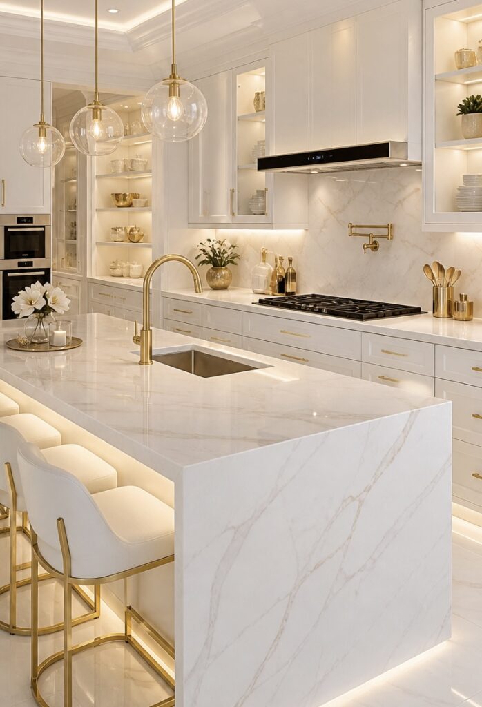 cozy kitchen ideas with gold accents and stylish modern kitchen details
