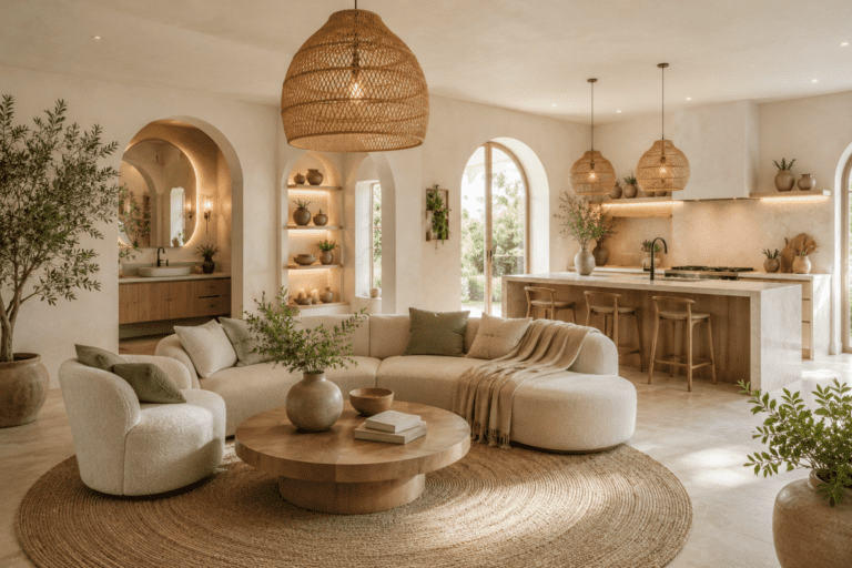 Soft Organic Home Ideas with cozy American living room and warm natural textures