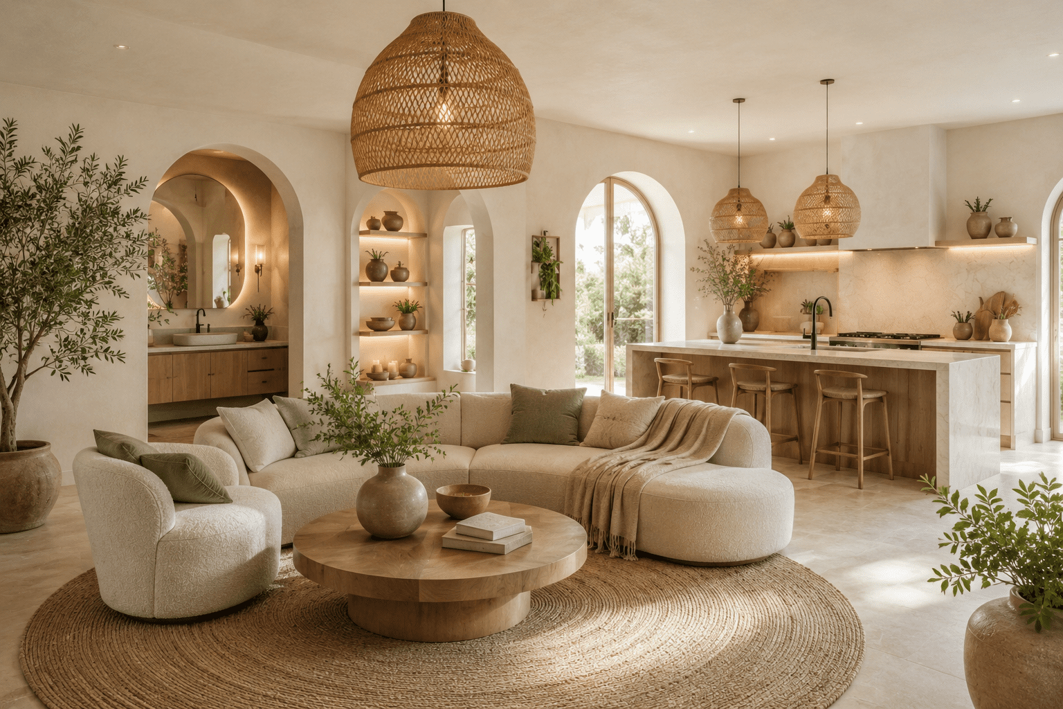 Soft Organic Home Ideas with cozy American living room and warm natural textures