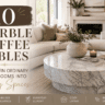 Luxury marble coffee table in a cozy modern living room with elegant neutral decor and timeless American home style