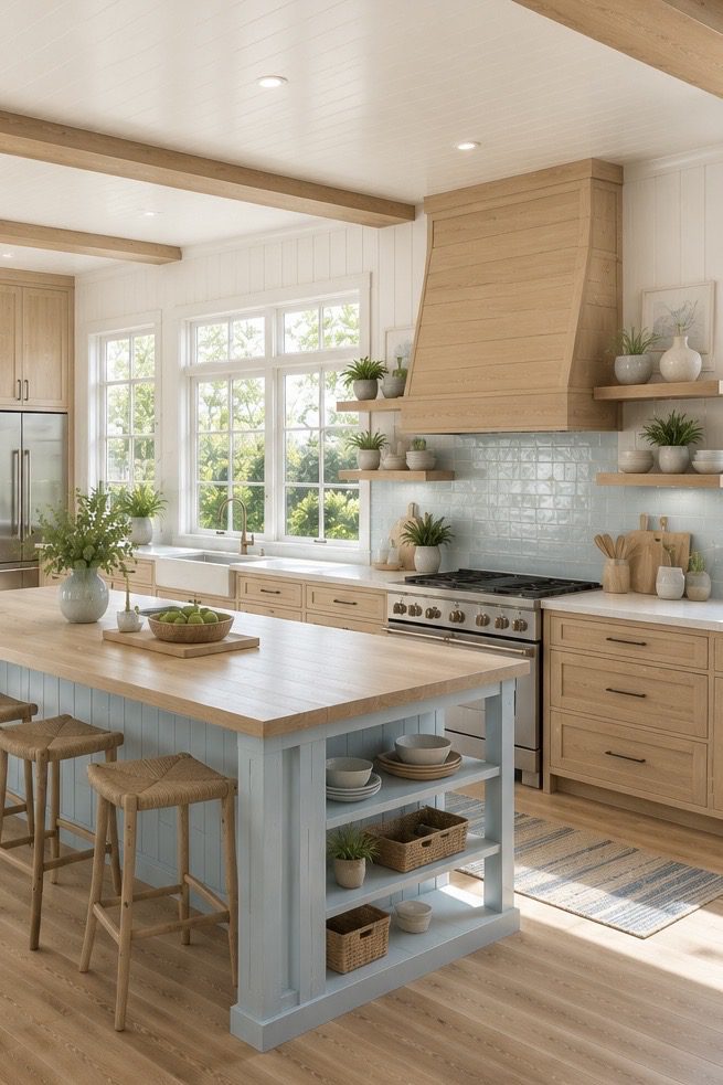 cozy kitchen ideas featuring open shelves and soft warm kitchen decor