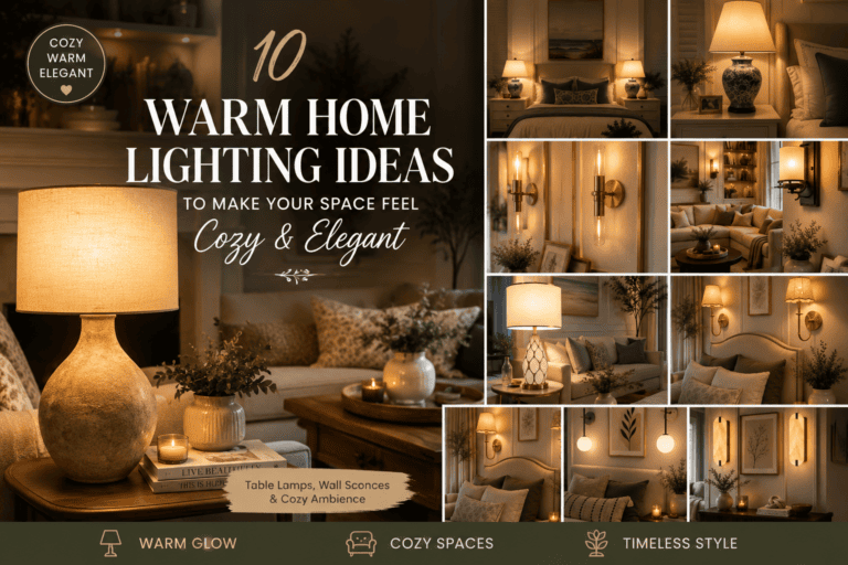 10 Warm Home Lighting Ideas for a cozy and elegant living room with table lamps and wall sconces