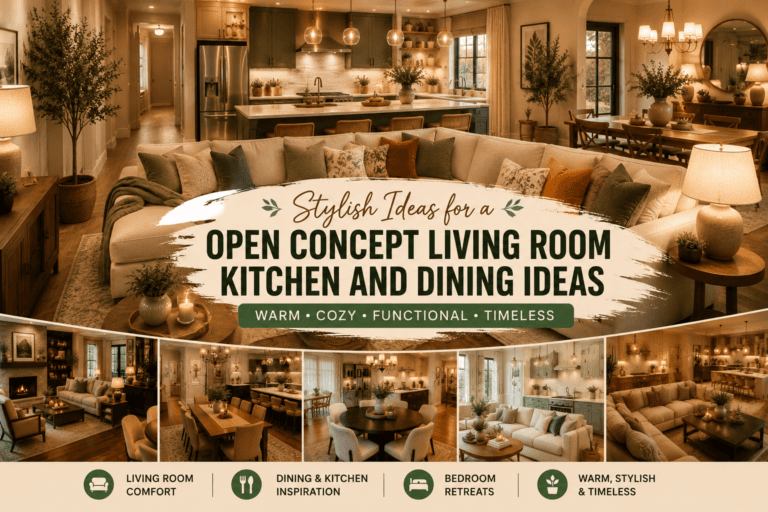 Featured image showcasing Open Concept Living Room Kitchen and Dining Ideas with cozy modern interiors, stylish kitchen, elegant dining area, warm lighting, and Pinterest-inspired home décor.