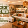 Featured image of Open Concept Living Room Kitchen and Dining Ideas showcasing a cozy modern living room, stylish kitchen island, elegant dining area, warm lighting, and Pinterest-inspired home décor.