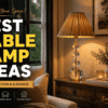 Best Table Lamp Ideas featuring a cozy modern living room with a stylish rattan table lamp on a wooden side table