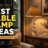Best Table Lamp Ideas featuring a cozy modern living room with a stylish rattan table lamp on a wooden side table