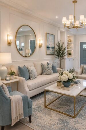 Elegant Blue Ivory American Living Room Decor Collection