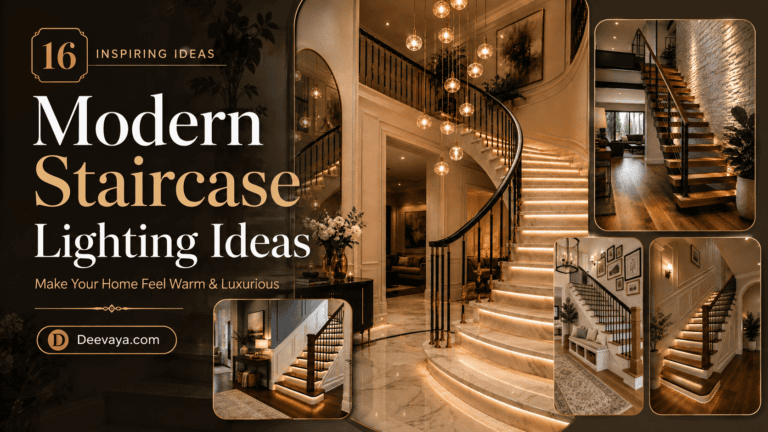 Modern staircase lighting ideas featuring glowing marble steps, warm LED lighting, curved and floating staircases, elegant railings, and cozy luxury home interiors.