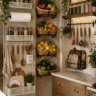 Amazon Kitchen Finds featuring wall-mounted fruit baskets, woven storage bins, spice jars, utensils, and cutting-board organizers.